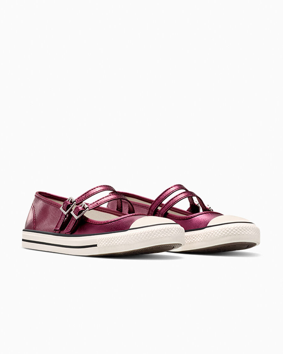 Metallic Canvas Mary Jane Low Top Shoe - Burgundy Metallic/Egret/Black