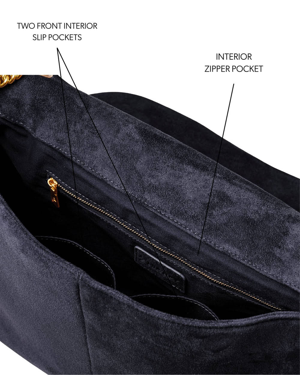 Large Vegan Suede Flap Laptop Bag - Black