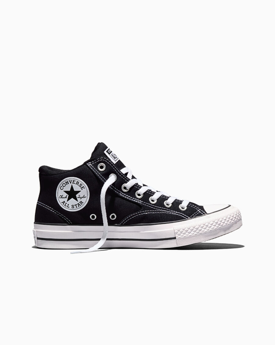 Canvas Mid-Top Sneaker - Black/White/Black