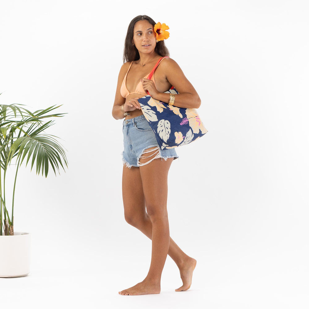 Reversible Nylon Tote - Tropical Print