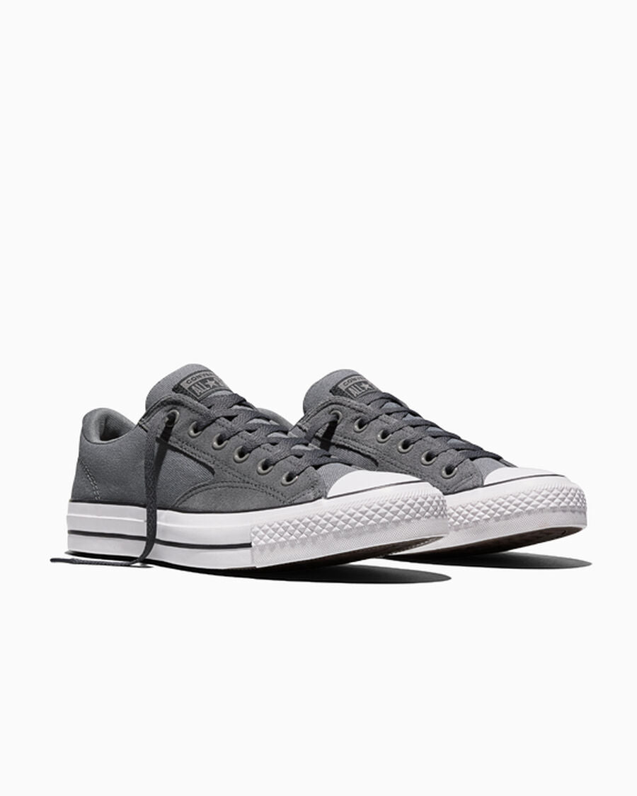 Canvas And Suede Padded Low Top Sneaker - Darker Grey/Black/White