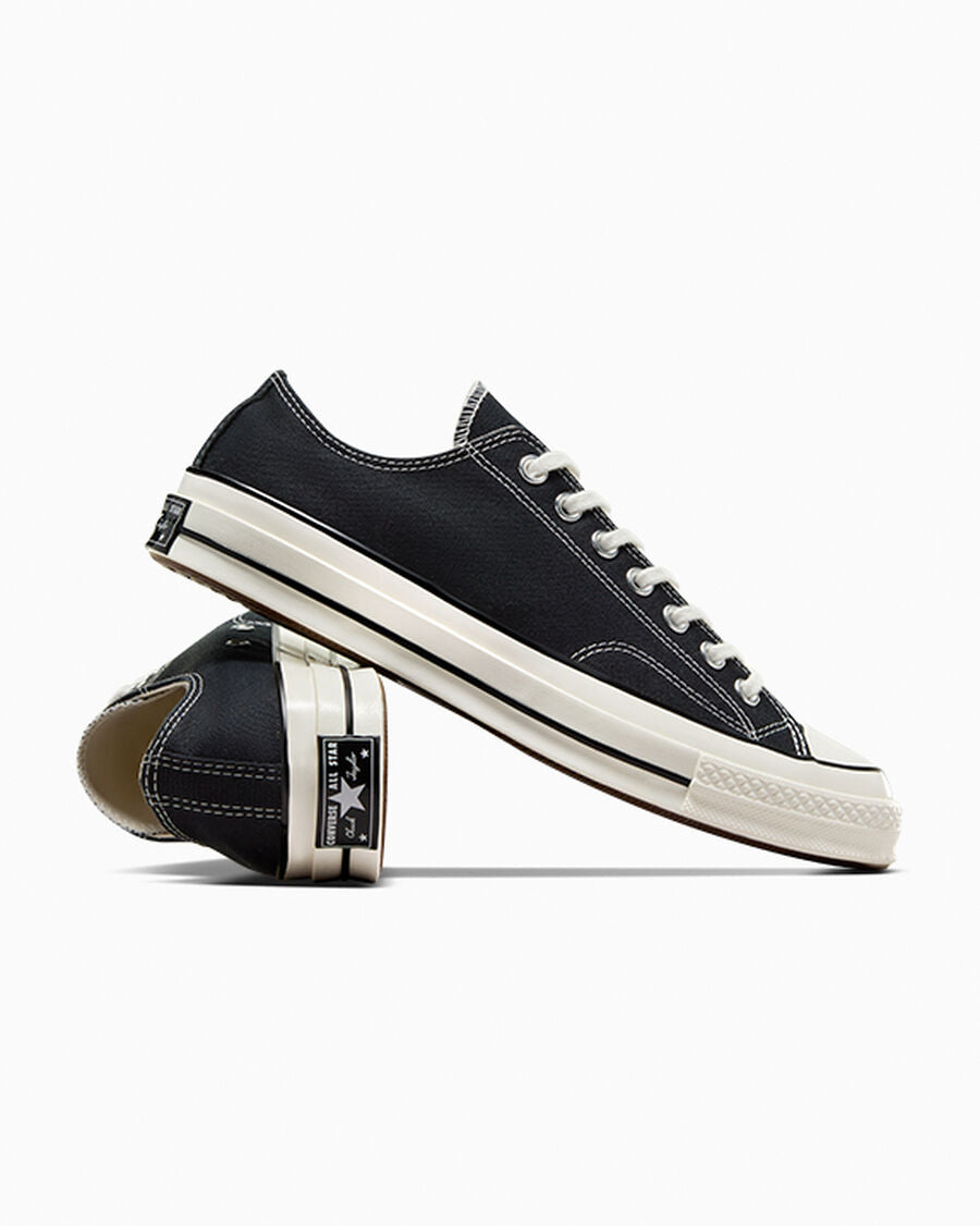Heavyweight Canvas Low Top Sneaker - Black - Black/Black/Egret