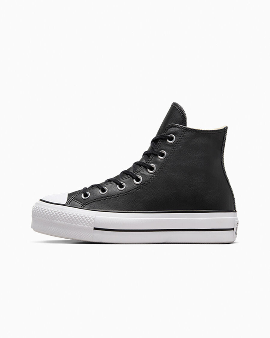 Leather Platform High Top Sneaker - Black - Black/Black/White