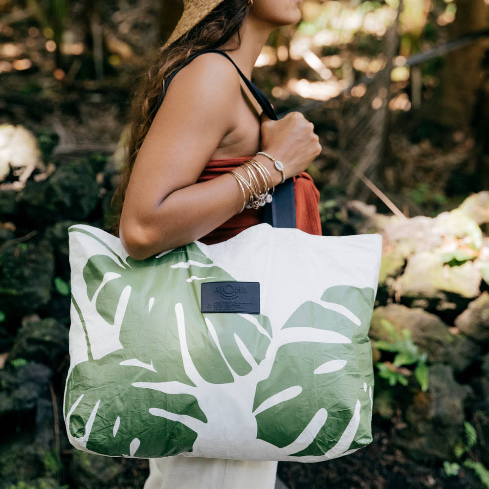 Reversible Nylon Tote - Leaf Print