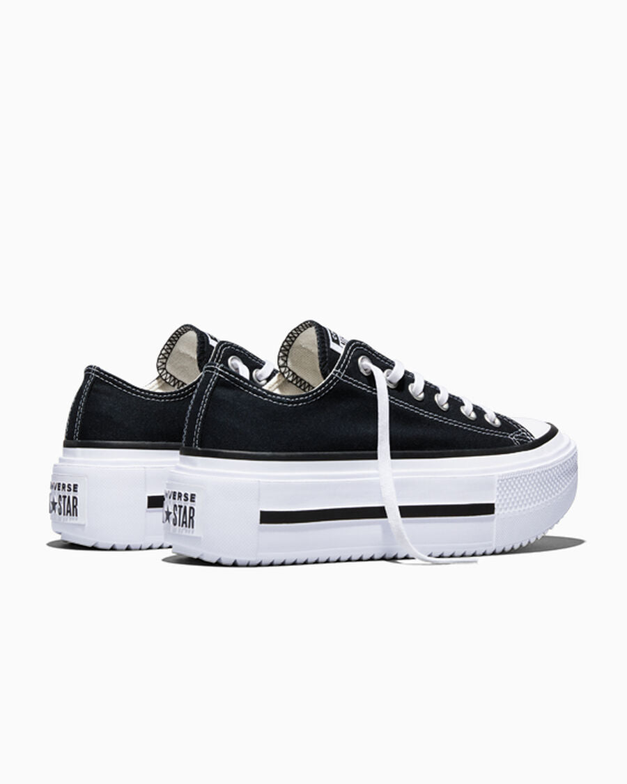 Double-Stack Canvas Platform Low Top Sneaker - Black/White/Black