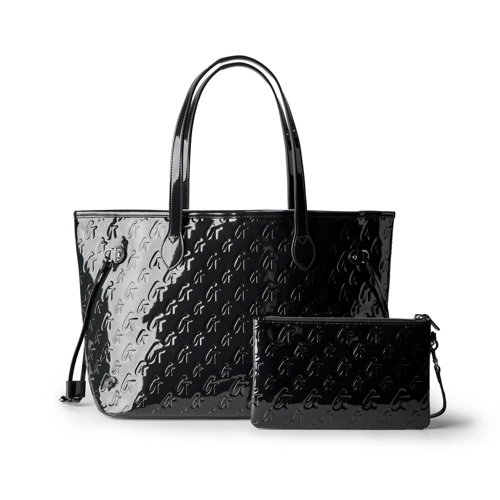 Vegan Leather Laptop Tote With Wristlet - Black