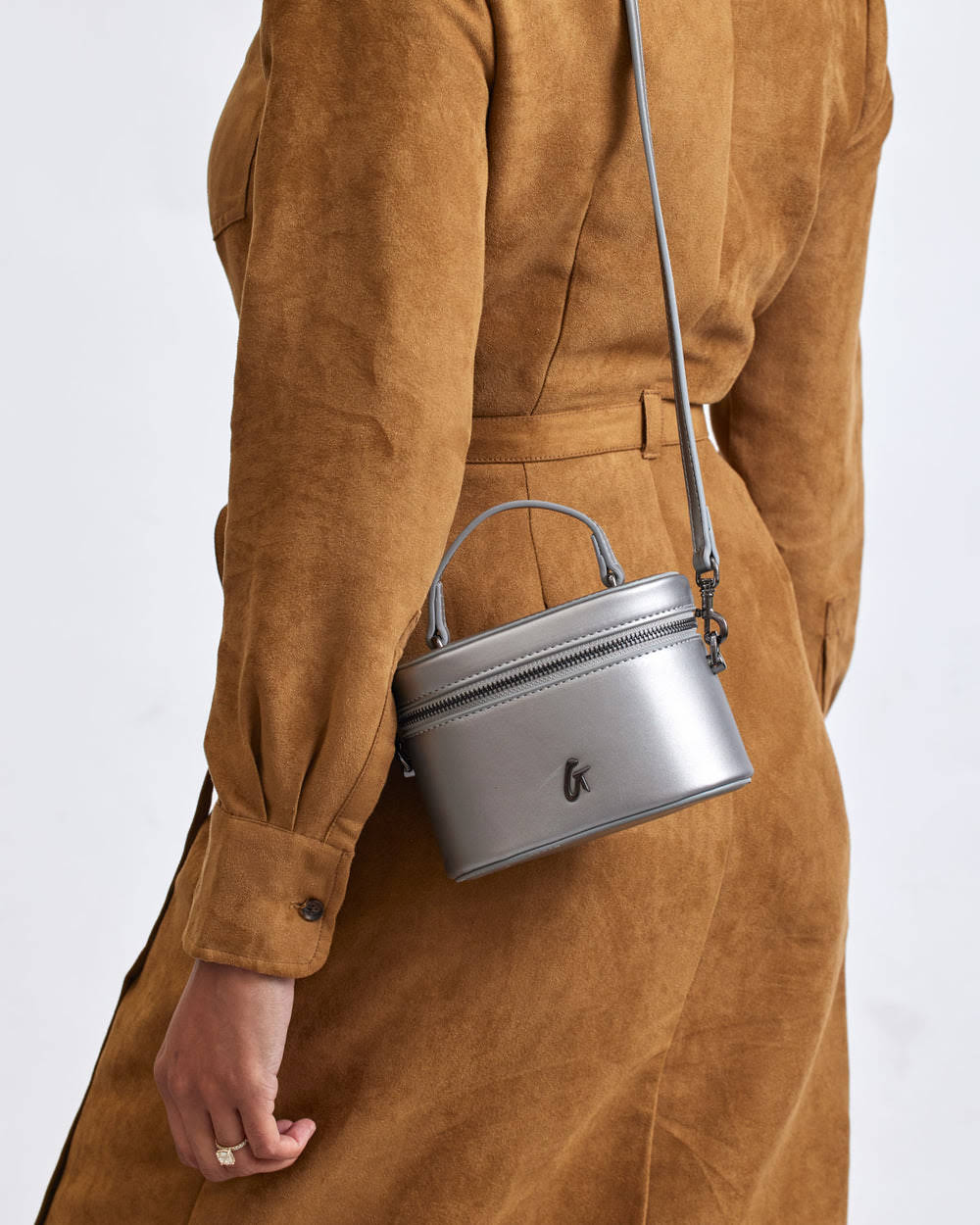 Mini Smooth Vegan Leather Top Handle Bag - Platinum