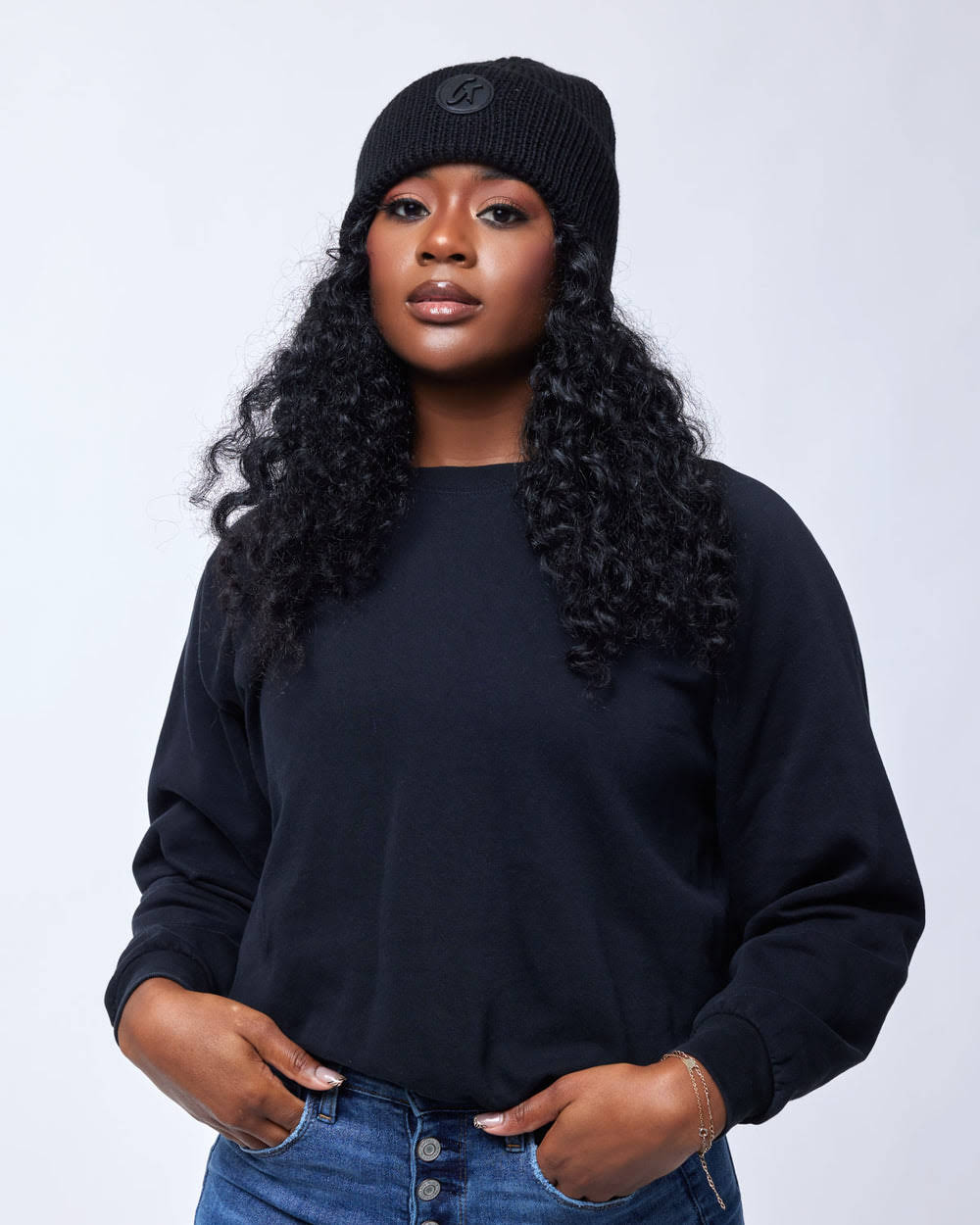 Wool Blend Satin-Lined Beanie - Black