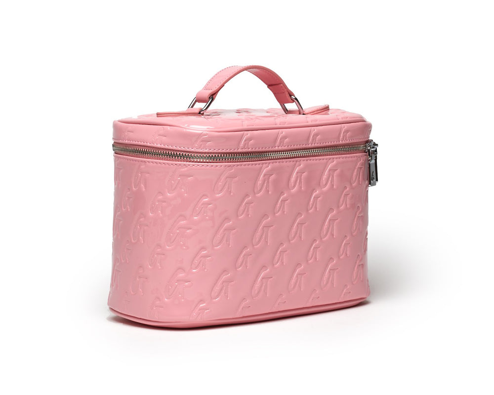 Large Mirrored Vegan Leather Toiletry Bag - Pink