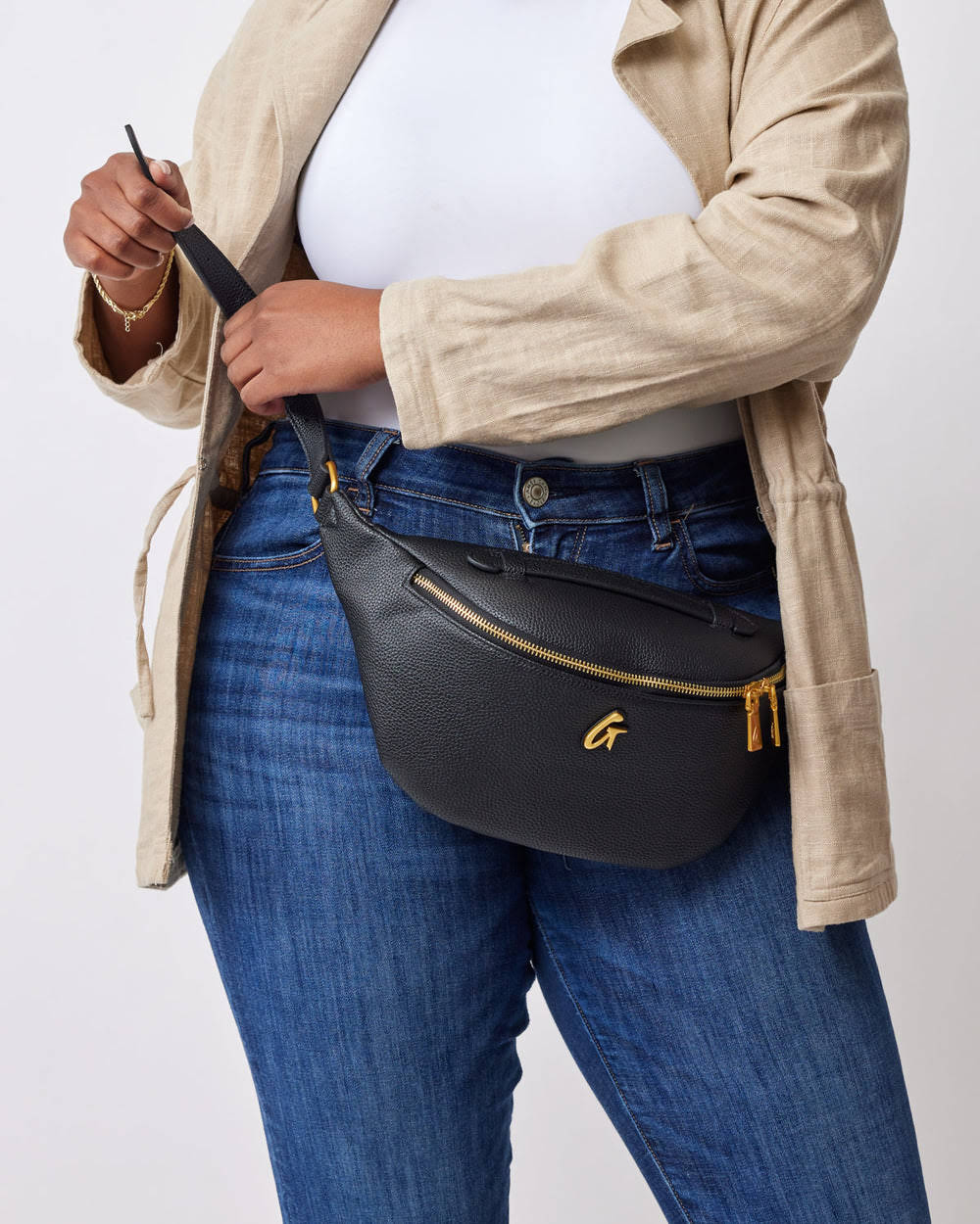 Textured Vegan Leather Belt Bag - Black