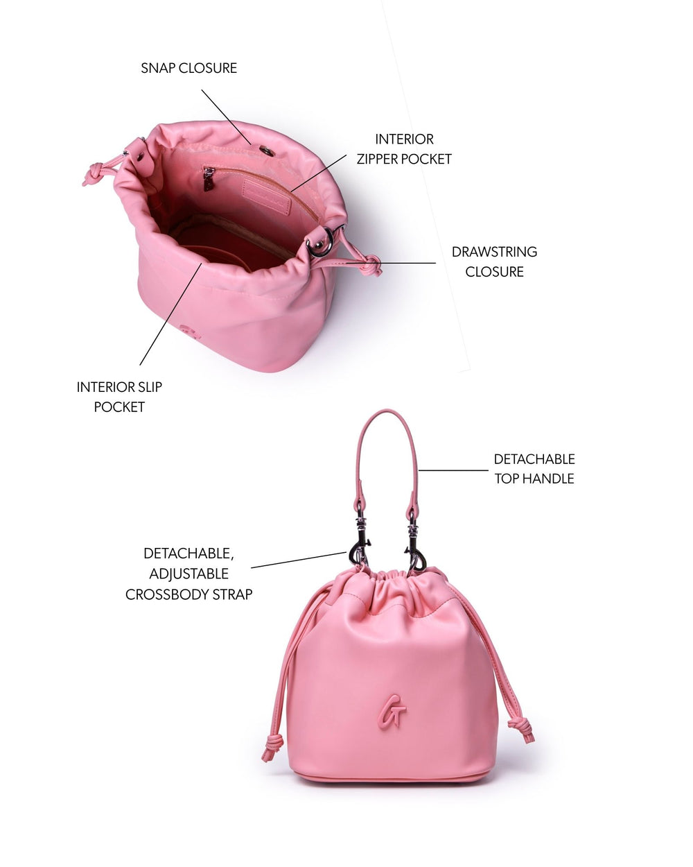 Mini Vegan Leather Bucket Bag - Soft Pink