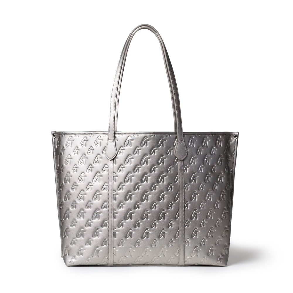 Extra Large Vegan Leather Tote - Platinum