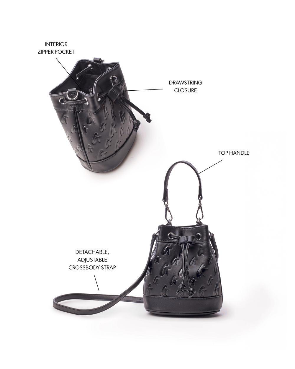 Mini Vegan Leather Bucket Bag - Black
