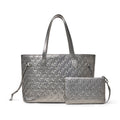 Vegan Leather Laptop Tote With Wristlet - Platinum