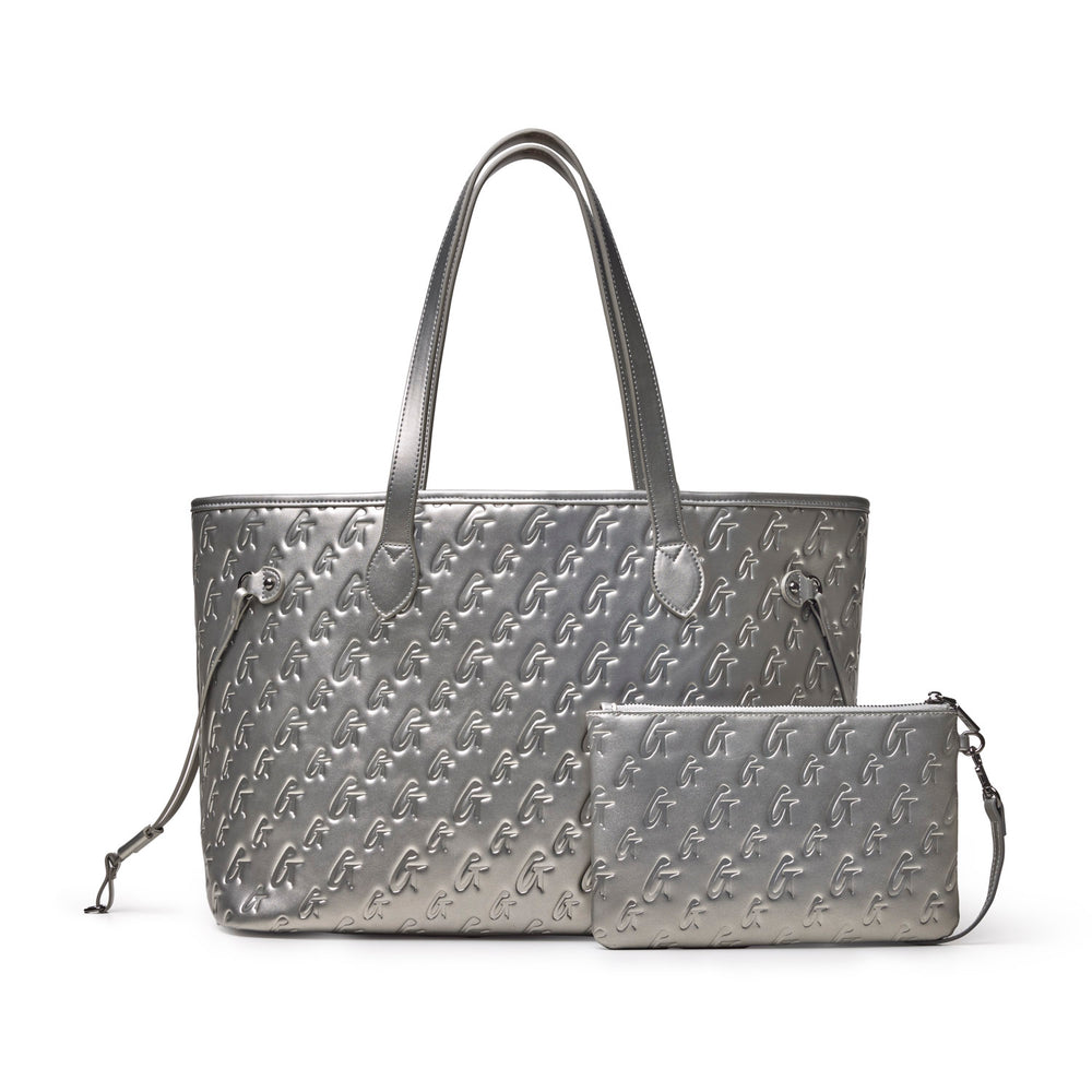 Vegan Leather Laptop Tote With Wristlet - Platinum