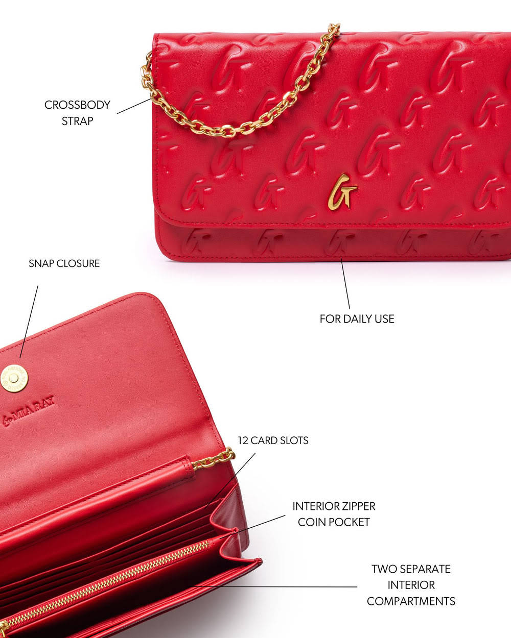 Leather Wallet Crossbody - Red