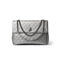 Large Vegan Leather Flap Bag - Platinum