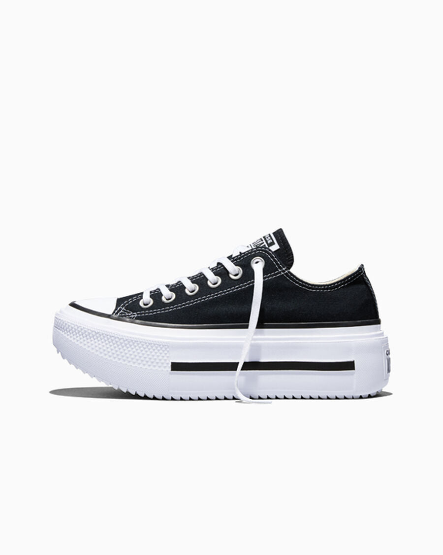 Double-Stack Canvas Platform Low Top Sneaker - Black/White/Black