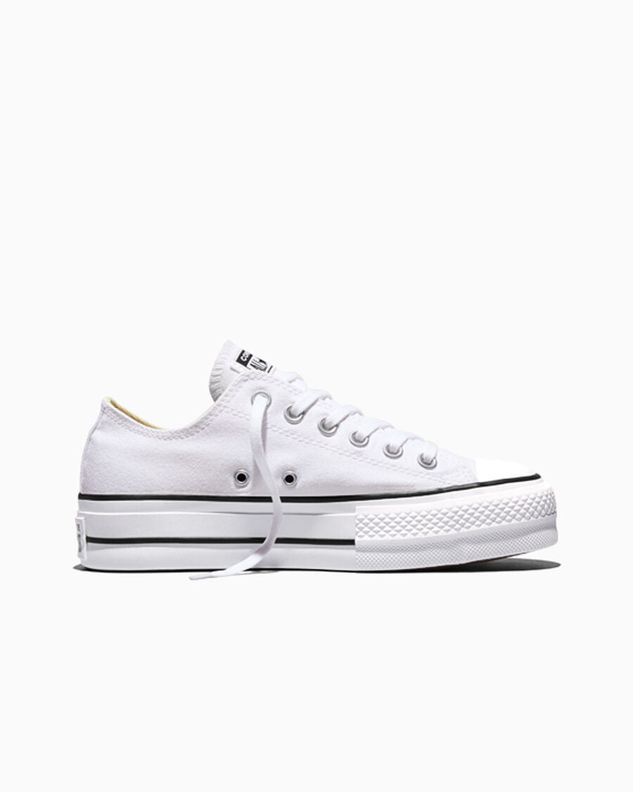 Canvas Platform Low-Top Sneaker - White/Black/White