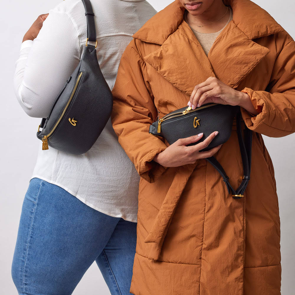 Textured Vegan Leather Belt Bag - Black