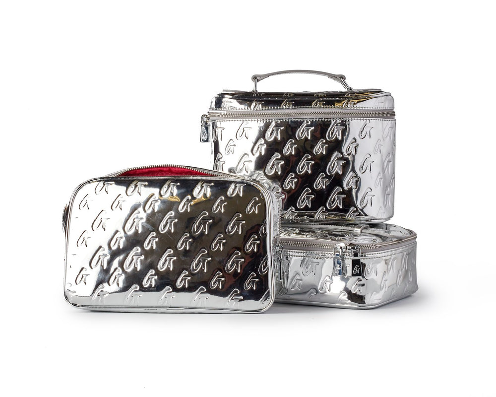Large Metallic Vegan Leather Toiletry Bag - Silver