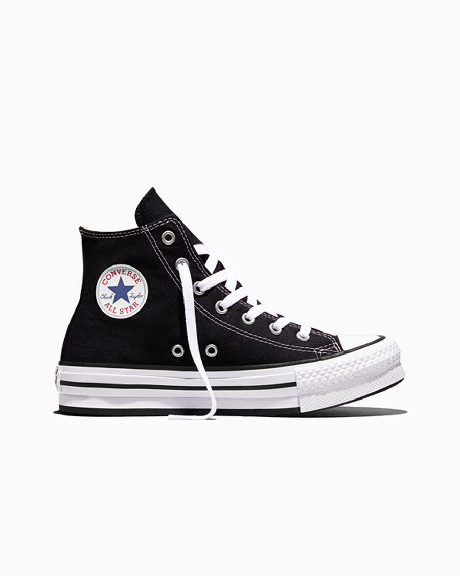 Kids Canvas Platform High Top Sneaker - Black - Black/White/Black