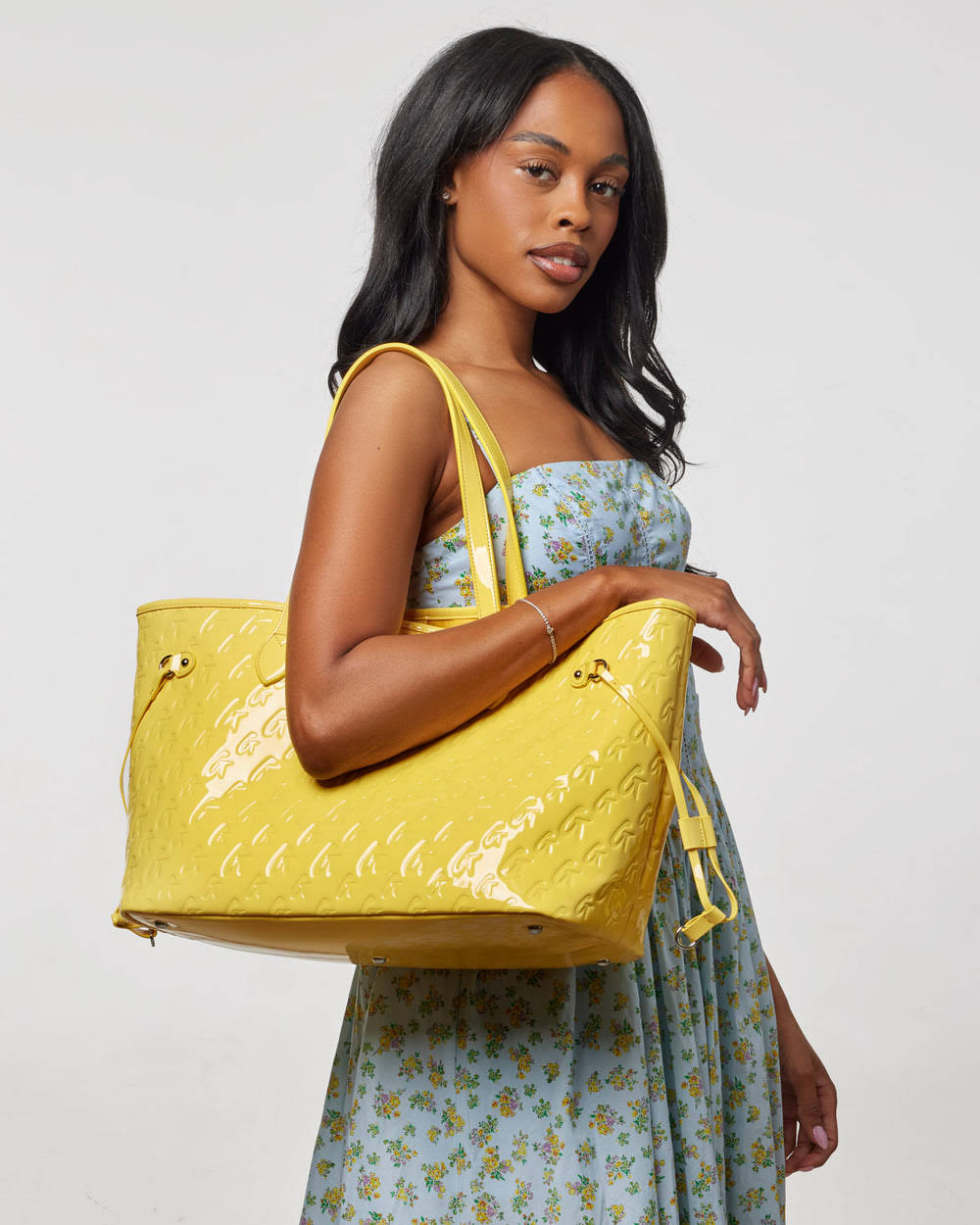 Vegan Leather Laptop Tote With Wristlet - Mirror Yellow
