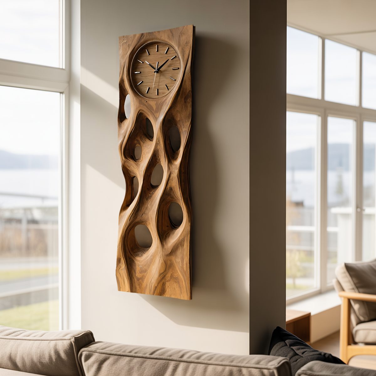 Minimalist Wood Wall Clock, Modern Silent Round Wooden Clock for Living Room - view 6