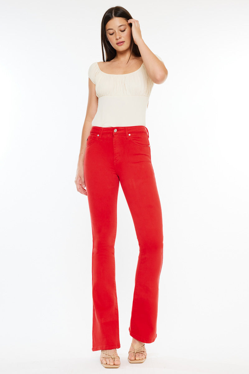 Women's High Rise Red Bootcut Jeans - Ami