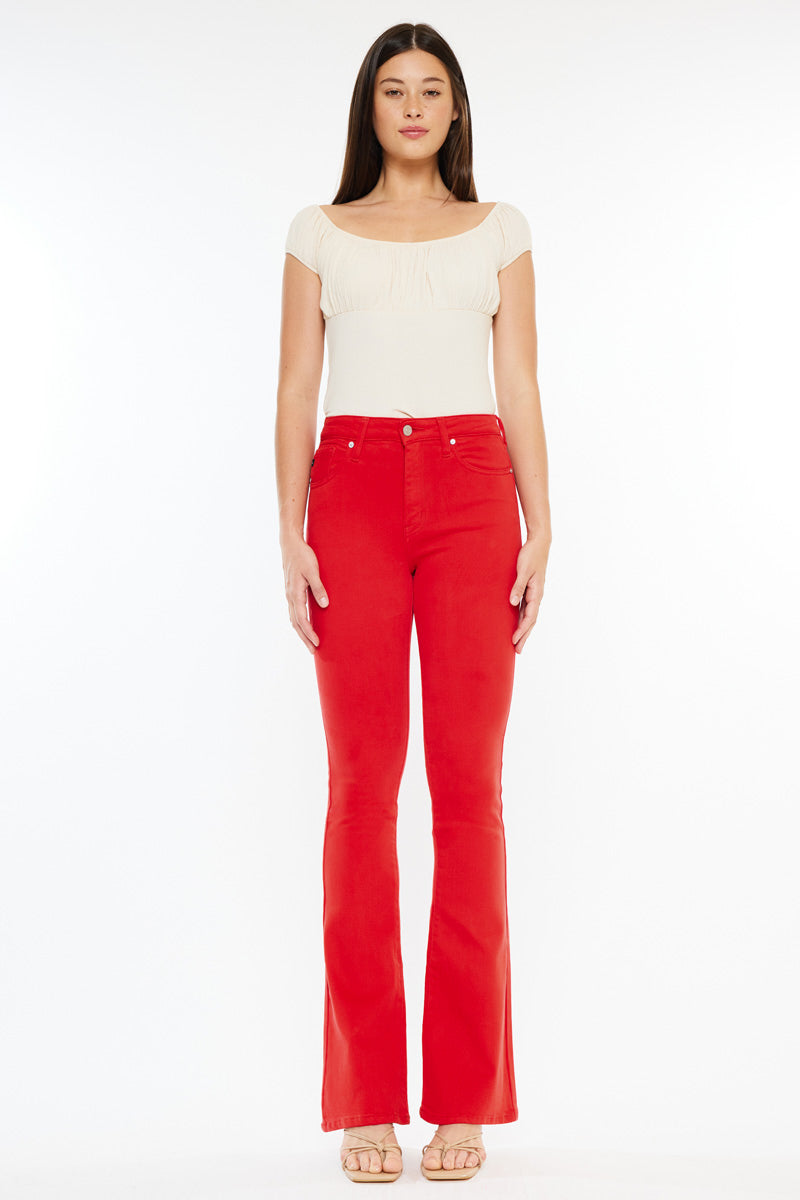 Women's High Rise Red Bootcut Jeans - Ami