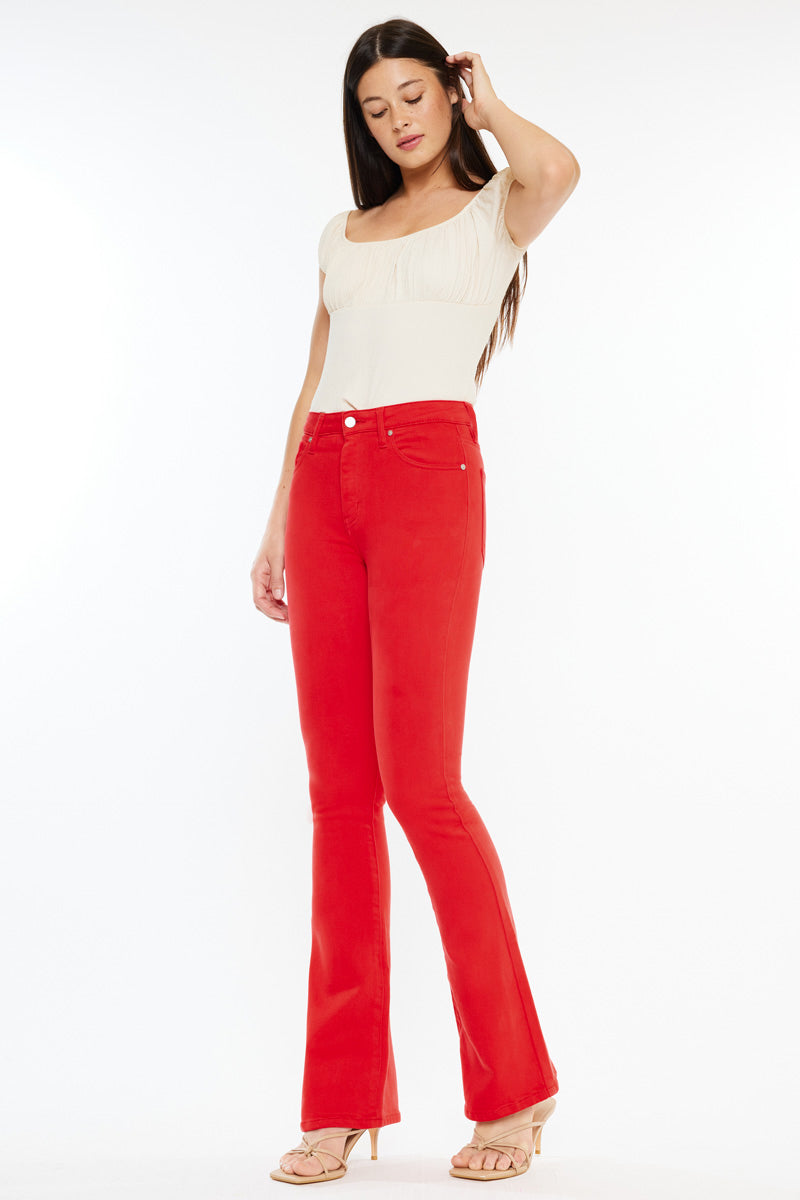Women's High Rise Red Bootcut Jeans - Ami