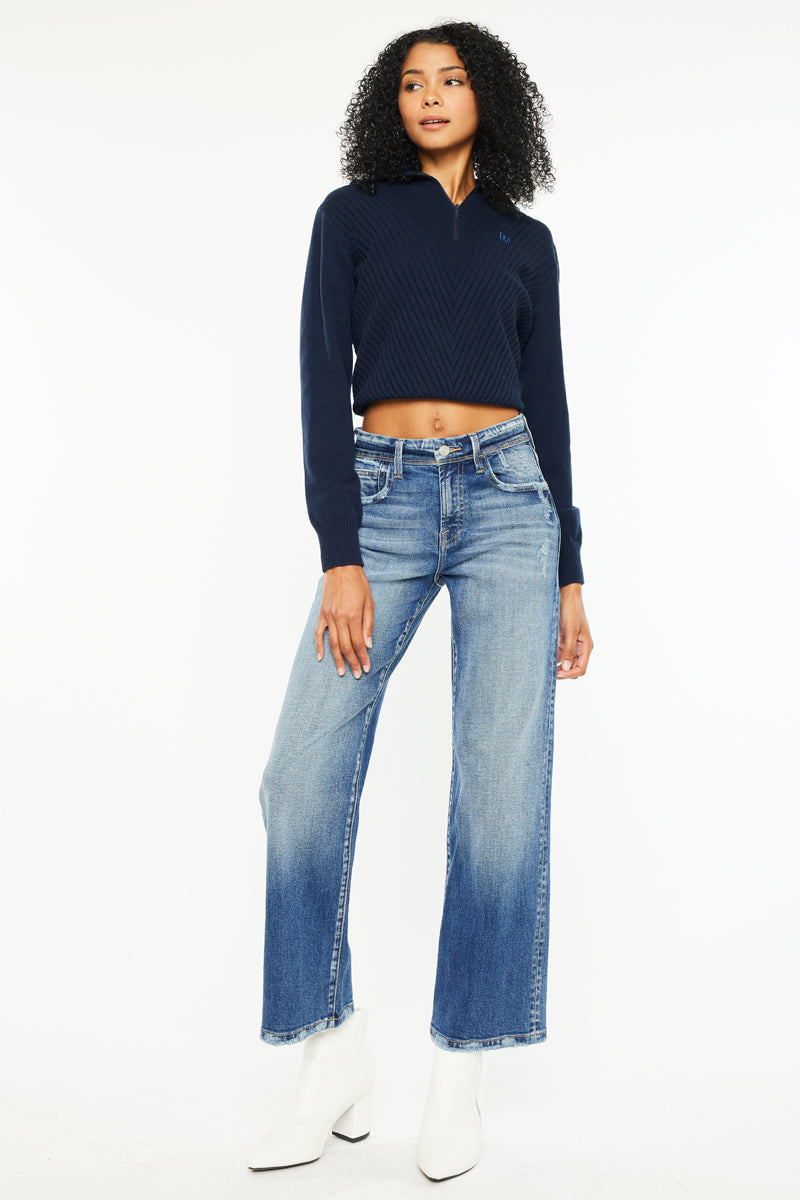 Women's High Rise Slim Wide Leg Jeans - Angela
