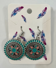 Load image into Gallery viewer, SILVER &amp; TURQUOISE DANGLE EARRINGS
