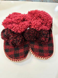 BURGANDY & BLACK PLAID PREMIUM SLIPPER SOCKS