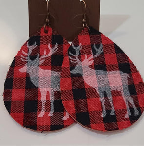 Red Plaid Elk Earrings