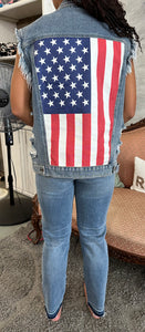 Distressed Flag Denim Vest