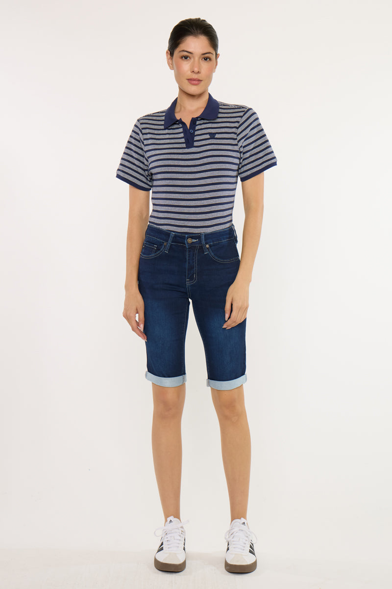 Women's Mid Rise Bermuda Bermuda Denim Shorts - Blanco