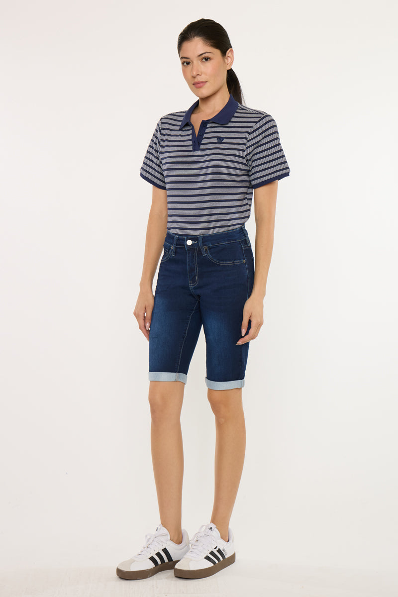Women's Mid Rise Bermuda Bermuda Denim Shorts - Blanco