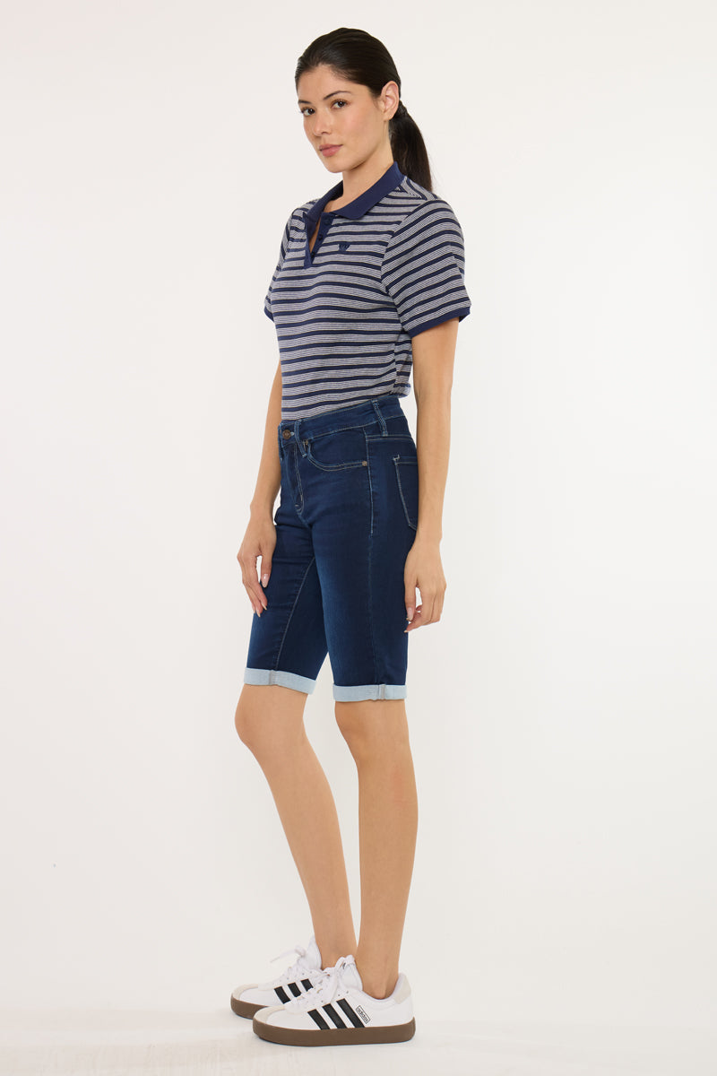 Women's Mid Rise Bermuda Bermuda Denim Shorts - Blanco