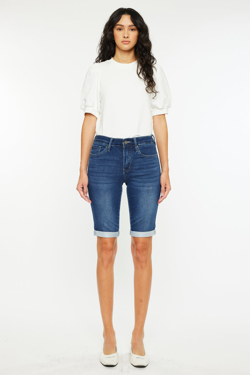 Women's Mid Rise Bermuda Bermuda Denim Shorts - Blanco