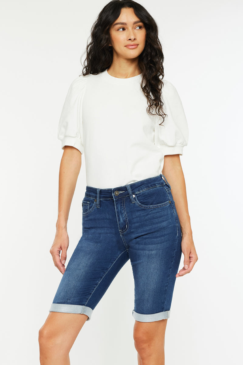 Women's Mid Rise Bermuda Bermuda Denim Shorts - Blanco