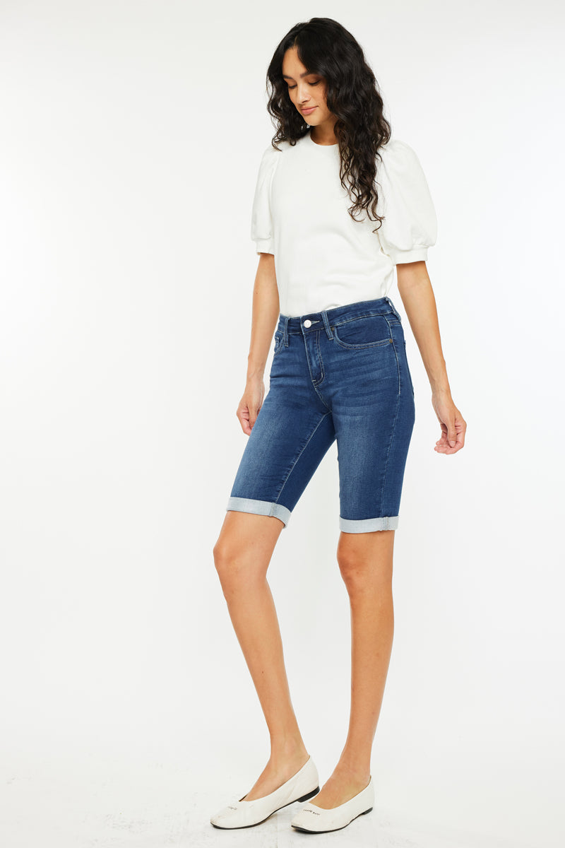 Women's Mid Rise Bermuda Bermuda Denim Shorts - Blanco