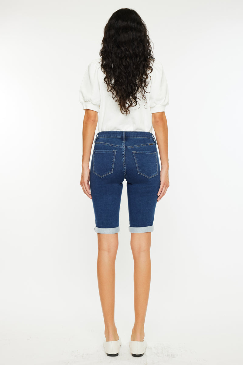 Women's Mid Rise Bermuda Bermuda Denim Shorts - Blanco