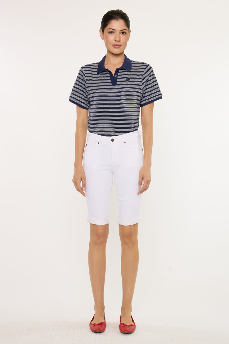 Women's Mid Rise Bermuda Bermuda Denim Shorts - Berry