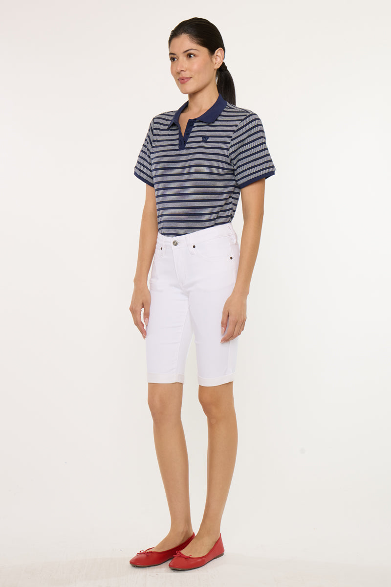 Women's Mid Rise Bermuda Bermuda Denim Shorts - Berry