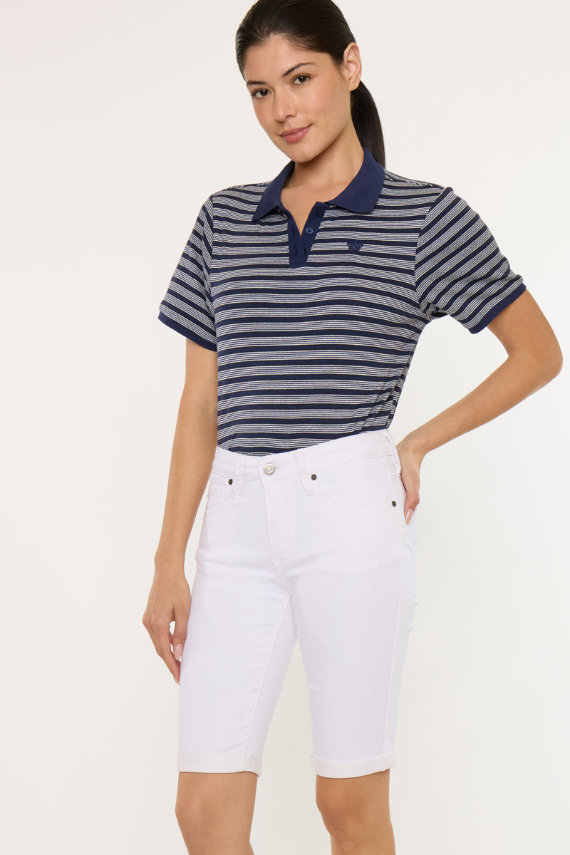 Women's Mid Rise Bermuda Bermuda Denim Shorts - Berry
