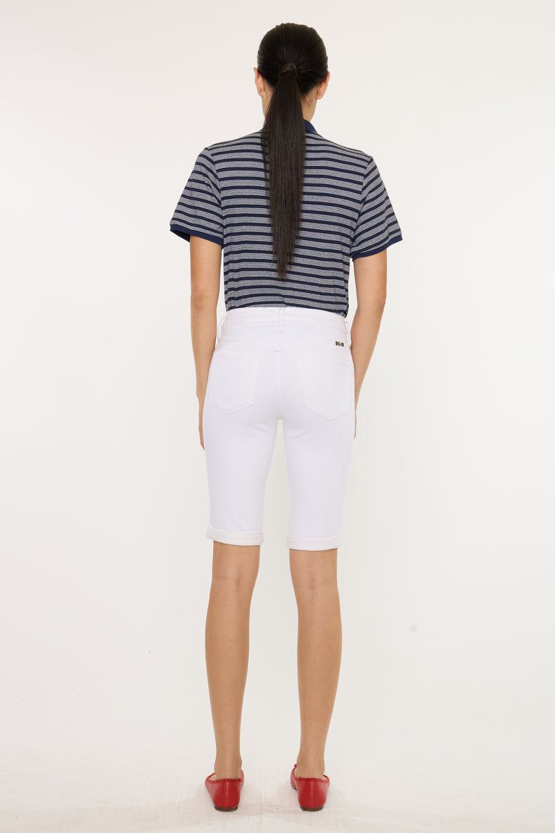 Women's Mid Rise Bermuda Bermuda Denim Shorts - Berry