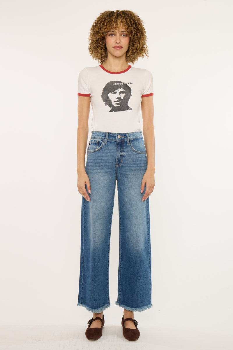 Women's High Rise Cropped Wide Leg Jeans - Aruli