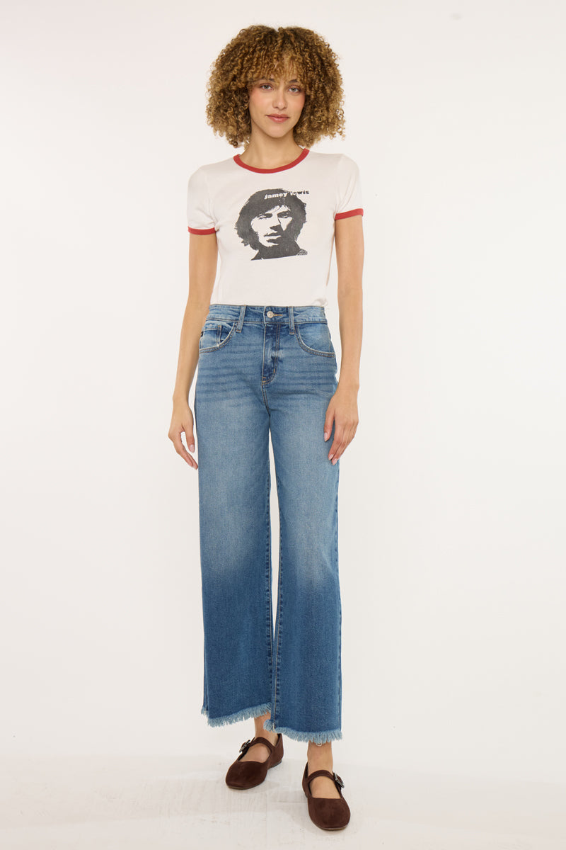 Women's High Rise Cropped Wide Leg Jeans - Aruli