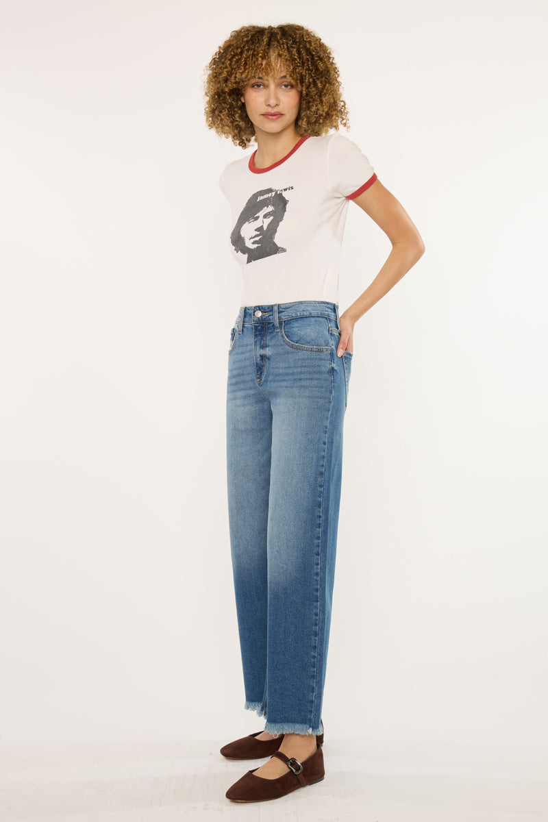 Women's High Rise Cropped Wide Leg Jeans - Aruli